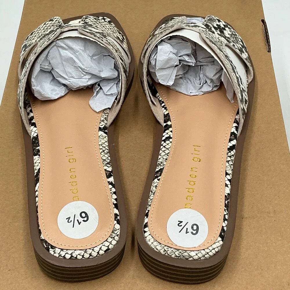 Madden Girl Helm Sandals Women's 6.5 Multi Snakeskin Faux Leather Slide Eby4392